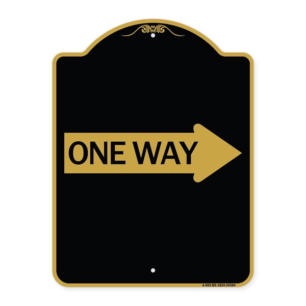 Signmission Designer Series One Way W/ Right Arrow, Black & Gold Aluminum Sign, 18" x 24", BG-1824-24384 A-DES-BG-1824-24384 - main